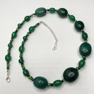 Earth Mined Emerald Green Gemstone Beaded Necklace Statement Boho Ethnic Elegant